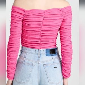 Line & Dot - Kai Off Shoulder Top  pink, long sleeves,  crop, size M